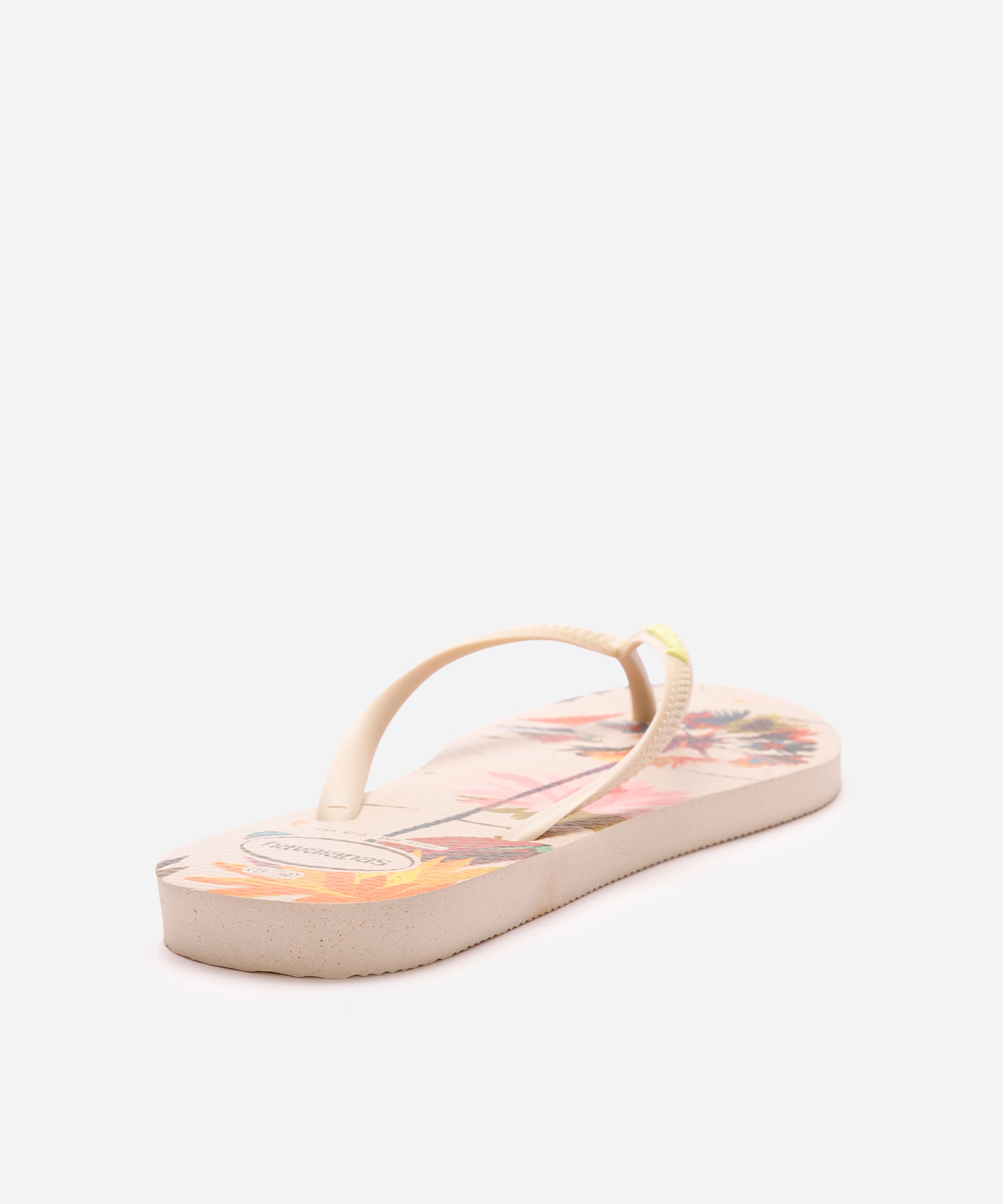 chinelo feminino havaianas slim folhagens bege