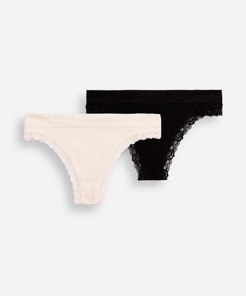 kit de 2 calcinhas fio dental com renda colorido