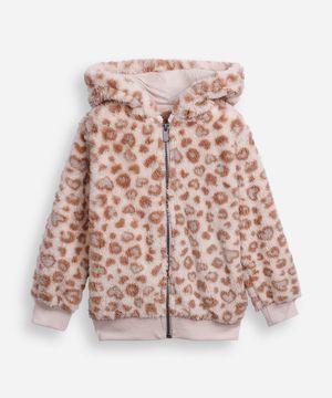 jaqueta de pelúcia infantil animal print bege