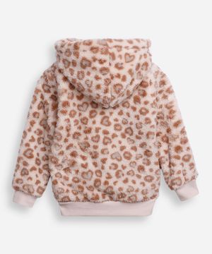 jaqueta de pelúcia infantil animal print bege