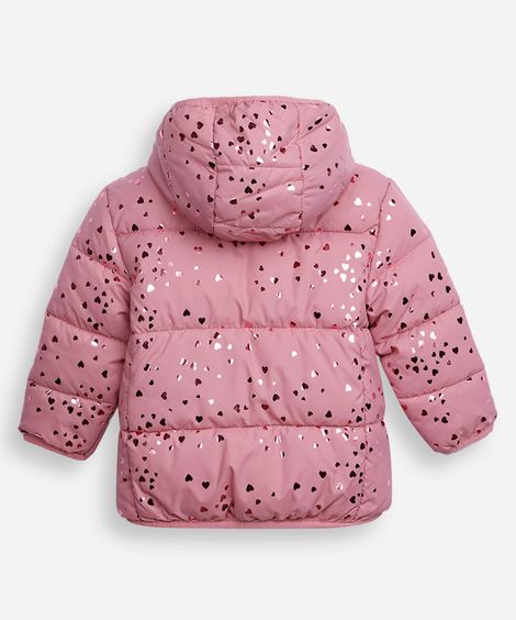 jaqueta puffer infantil coração rosa