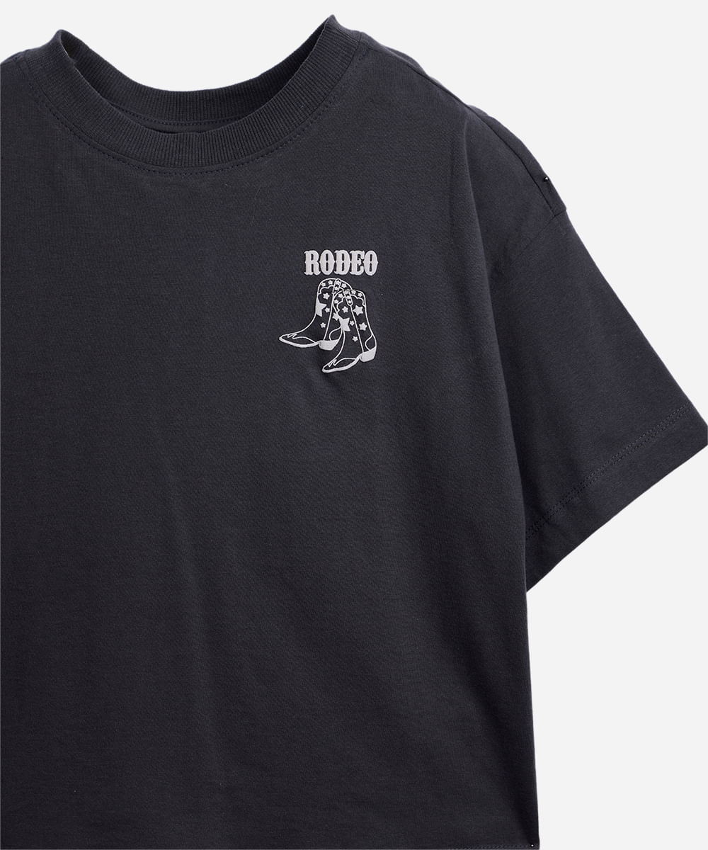 camiseta de algodão juvenil rodeo cinza