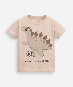 camiseta de algodão infantil dinossauro jogador bege