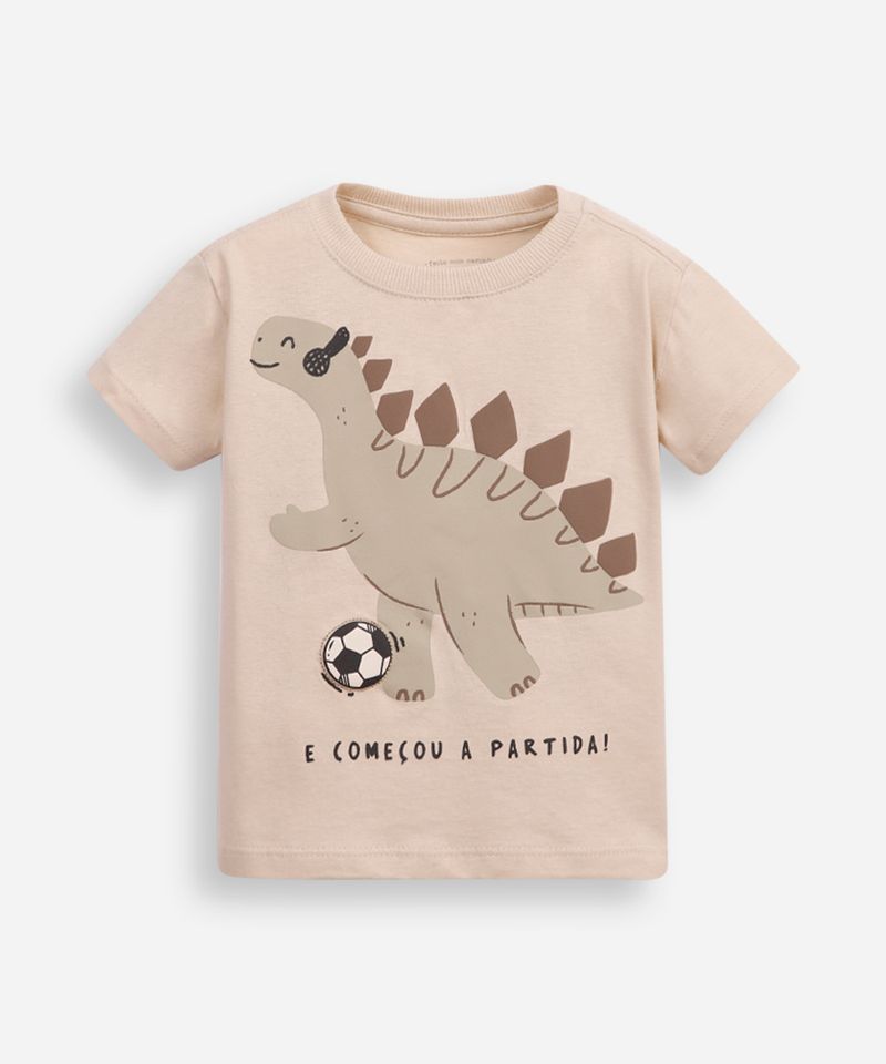 camiseta de algodão infantil dinossauro jogador bege