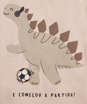 camiseta de algodão infantil dinossauro jogador bege