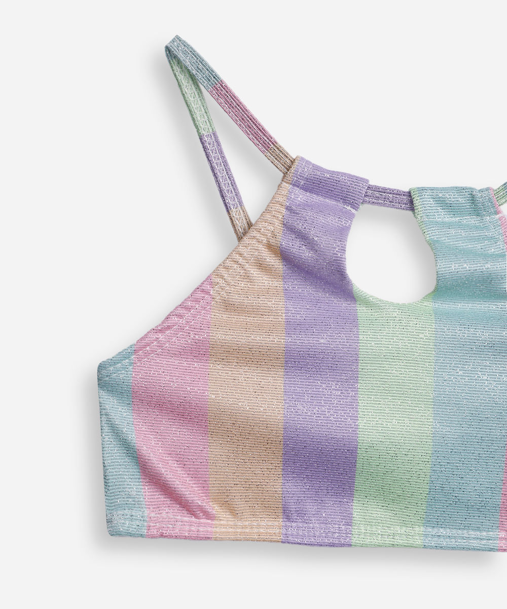 biquíni infantil frente única listrado com lurex colorido