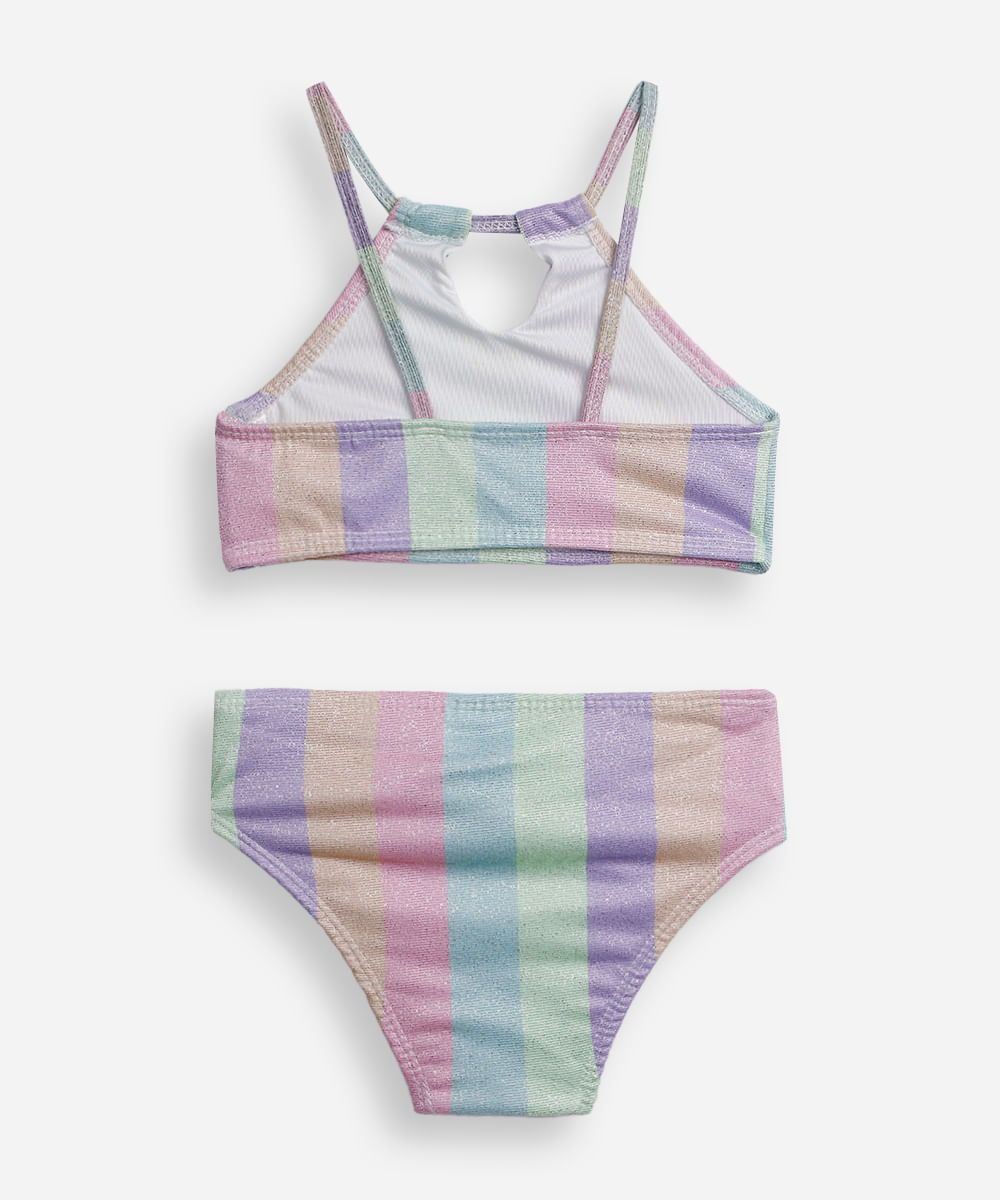 biquíni infantil frente única listrado com lurex colorido