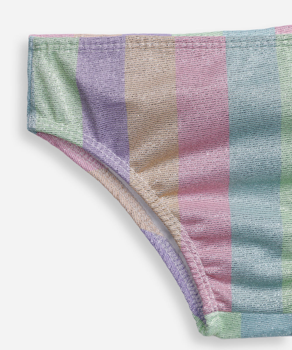 biquíni infantil frente única listrado com lurex colorido