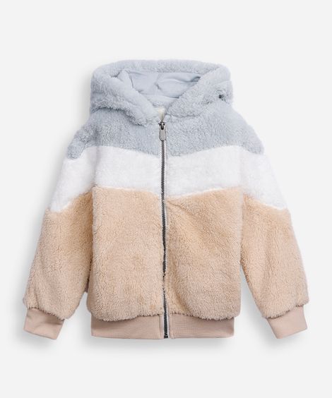 jaqueta de pelúcia infantil listrada colorida