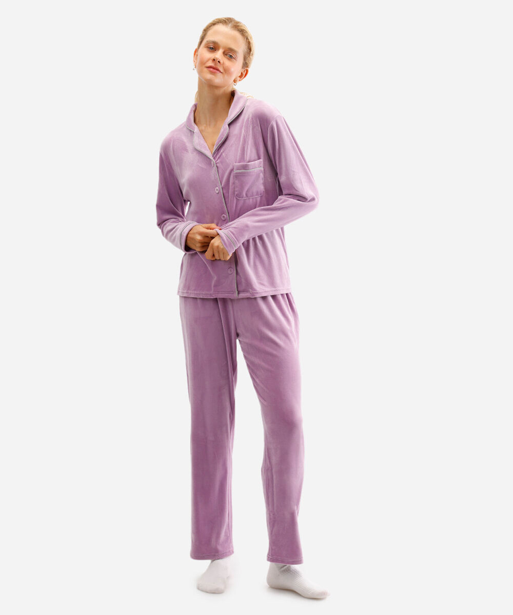 pijama americano longo de plush - lilás