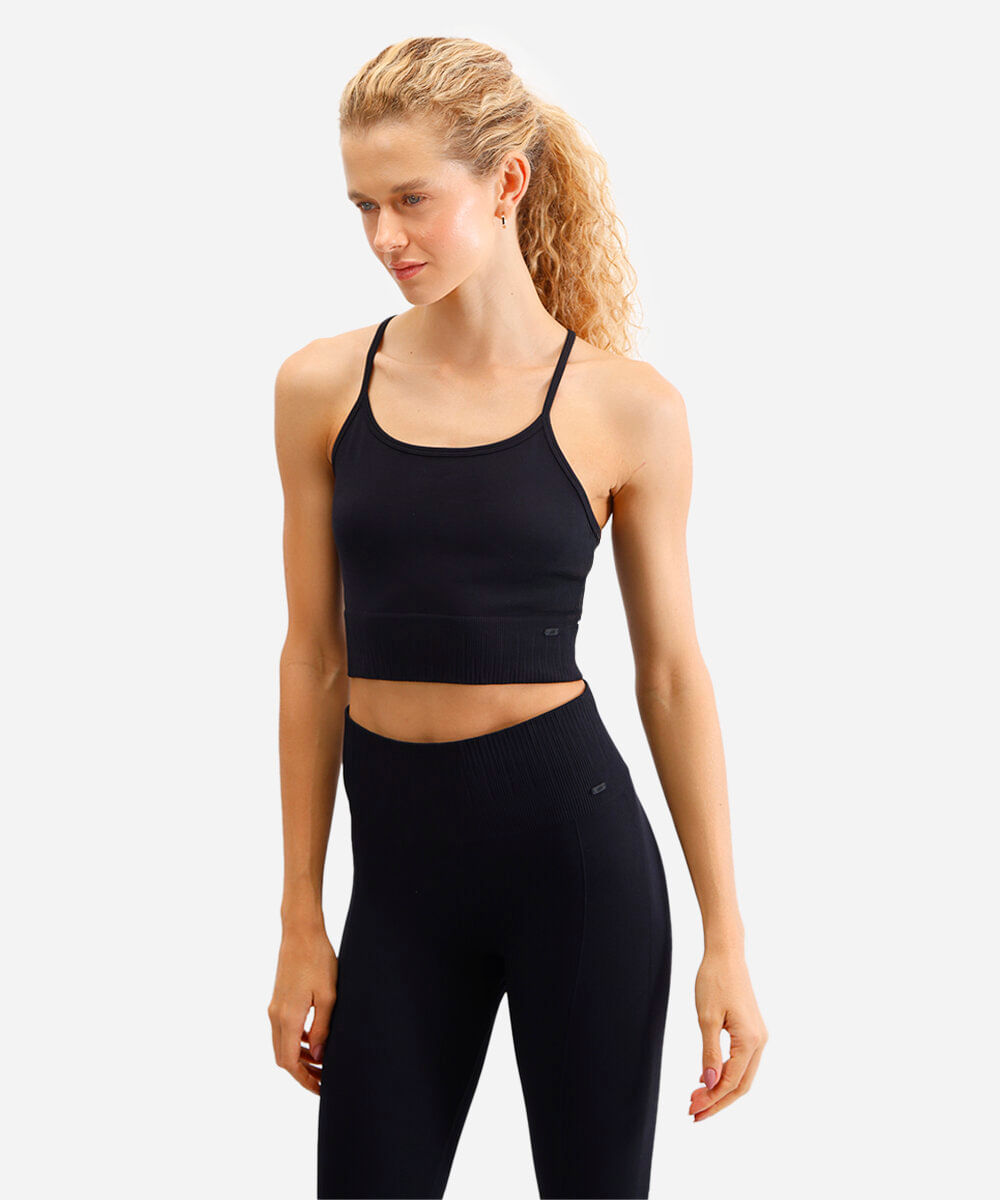 top feminino esportivo sem costura preto