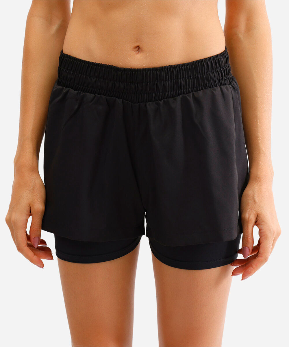 short running feminino esportivo com forro preto