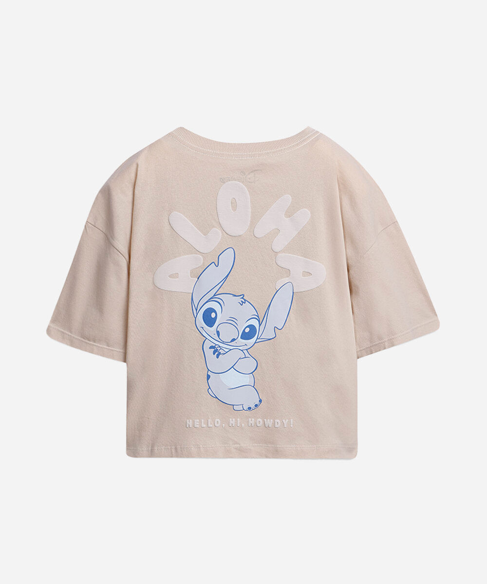 camiseta cropped infantil aloha stitch bege