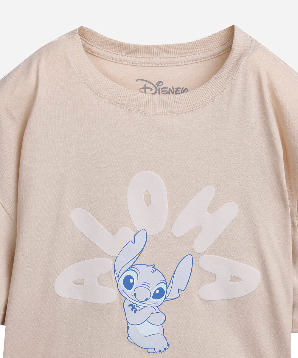 camiseta cropped infantil aloha stitch bege