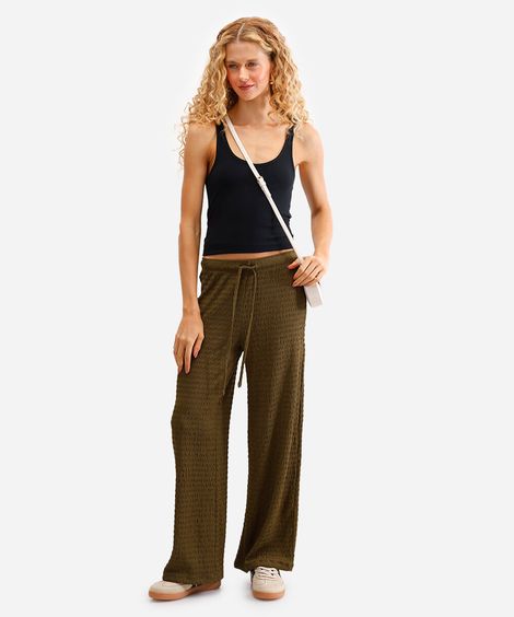 calça reta feminina texturizada verde