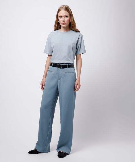 calça reta feminina de alfaiataria com cinto mindset azul