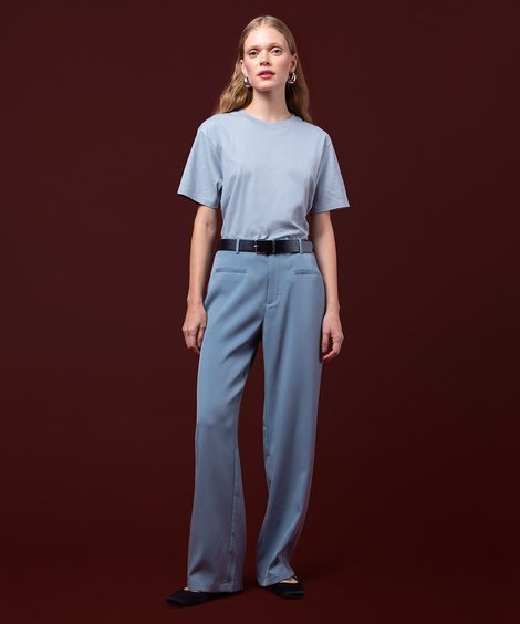 calça reta feminina de alfaiataria com cinto mindset azul