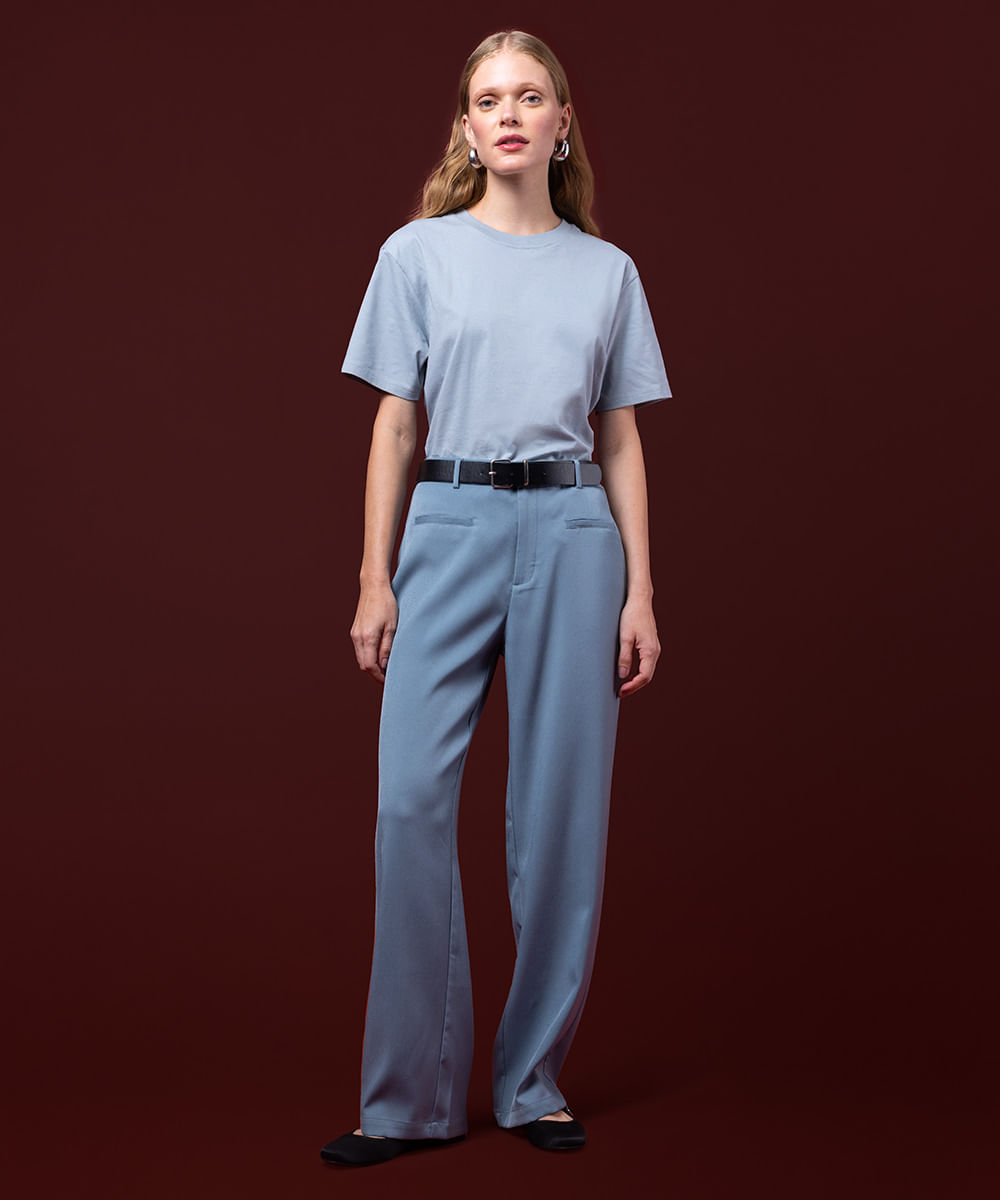calça reta feminina de alfaiataria com cinto mindset azul
