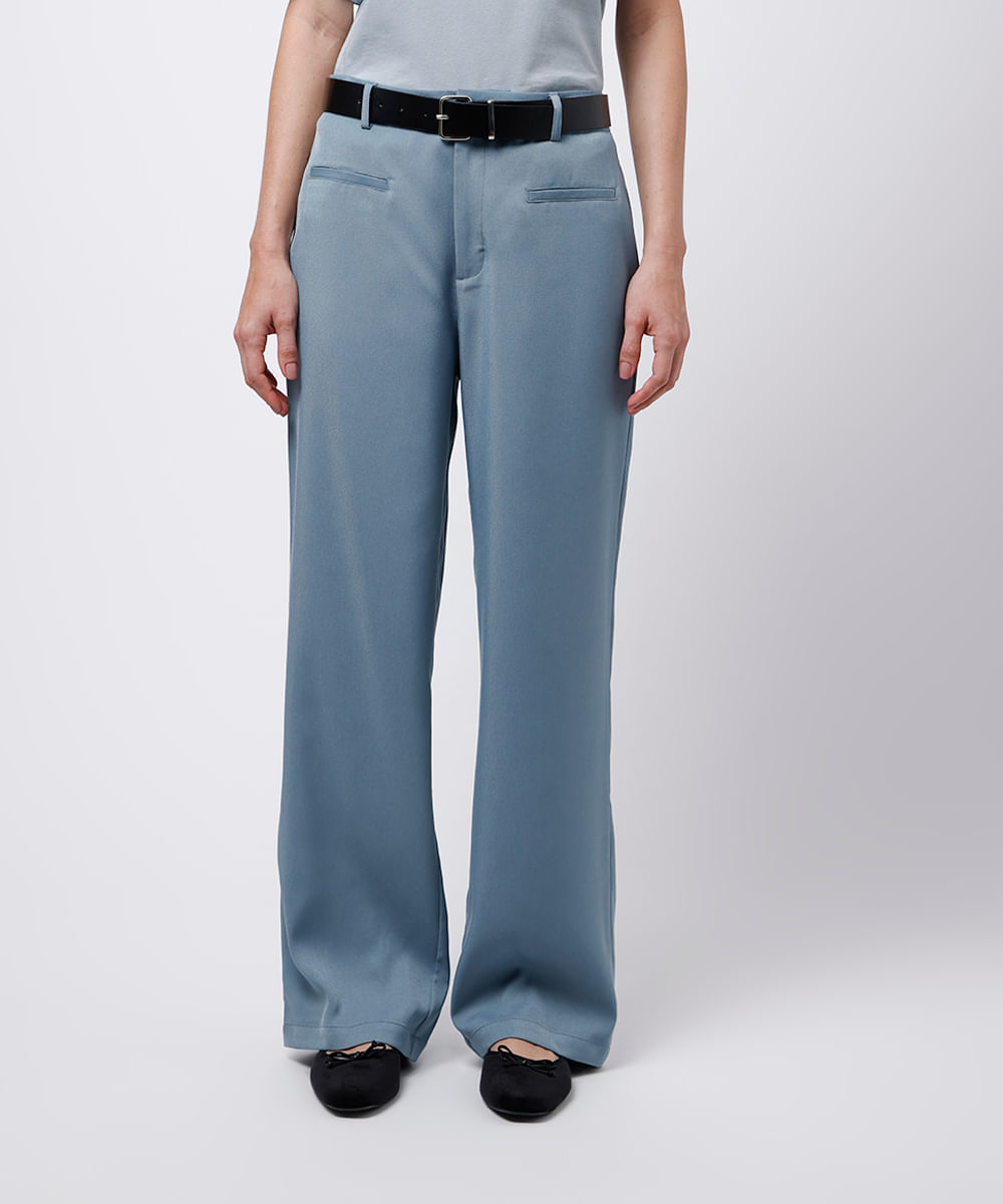 calça reta feminina de alfaiataria com cinto mindset azul
