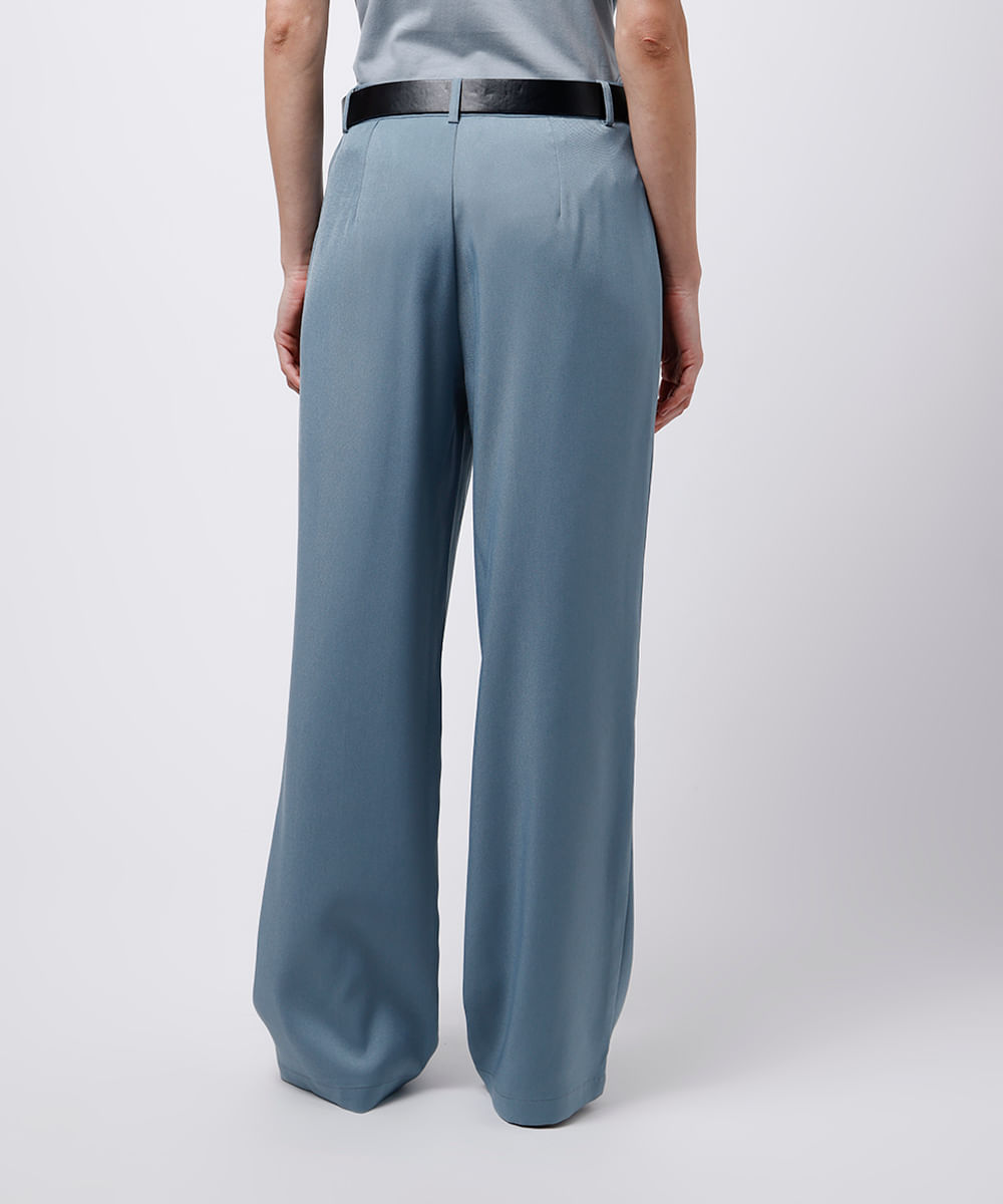 calça reta feminina de alfaiataria com cinto mindset azul