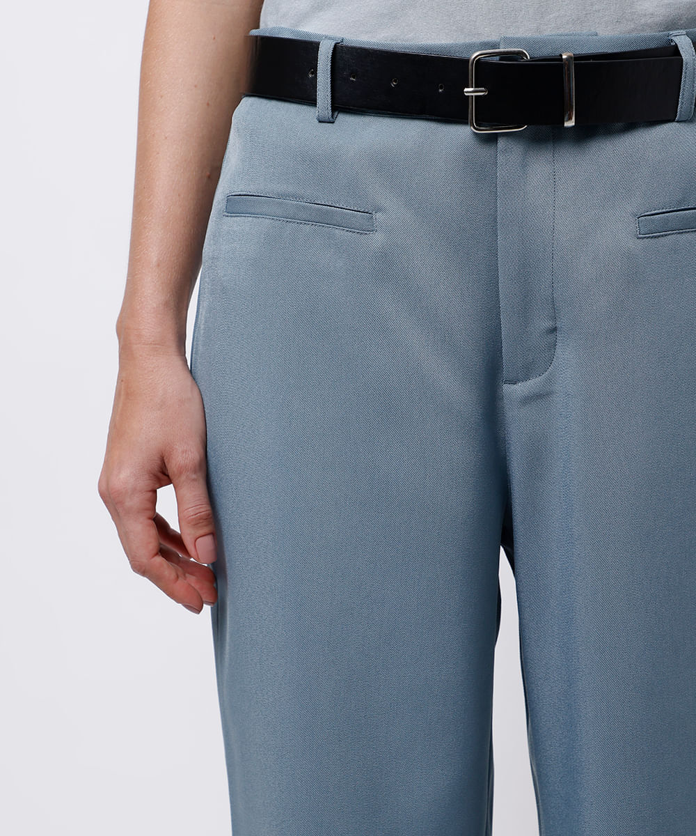 calça reta feminina de alfaiataria com cinto mindset azul