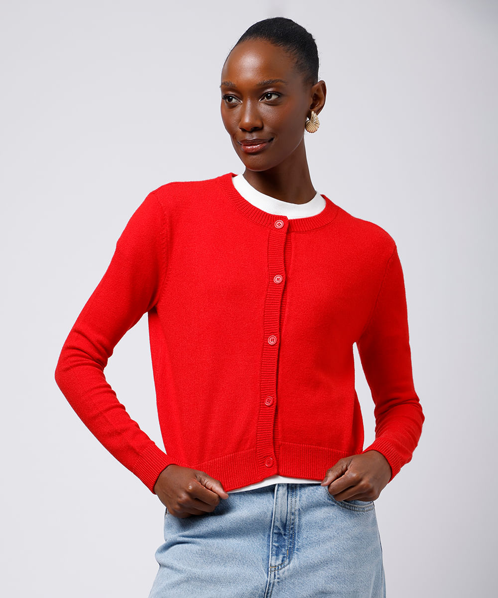 cardigan feminino de tricot mindset vermelho