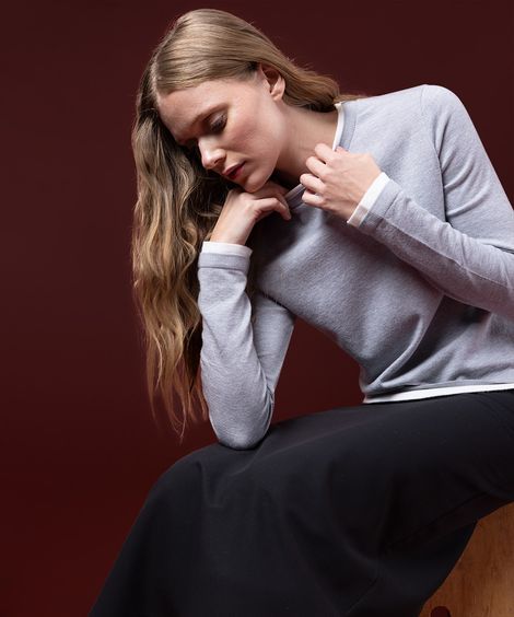 suéter feminino de tricot mindset cinza