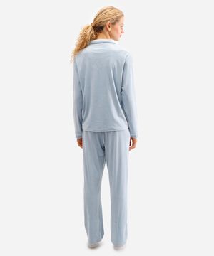 pijama americano longo de plush - azul claro