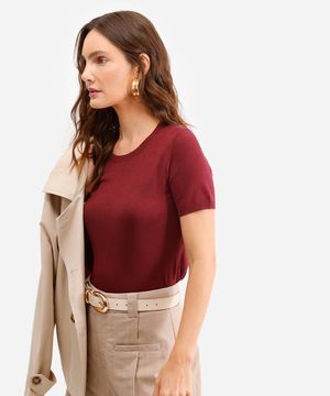 blusa de tricot manga curta - vinho