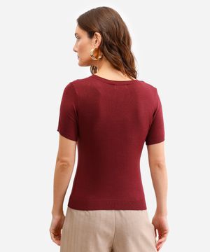blusa de tricot manga curta - vinho