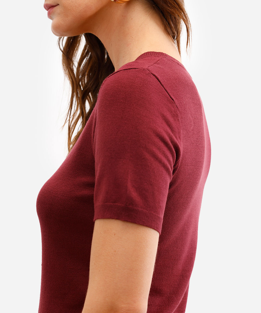 blusa de tricot manga curta - vinho