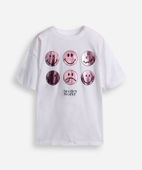 camiseta oversized de algodão juvenil smileyworld off white