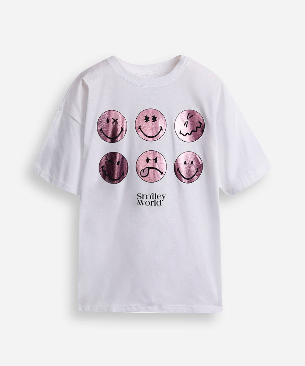 camiseta oversized de algodão juvenil smileyworld off white
