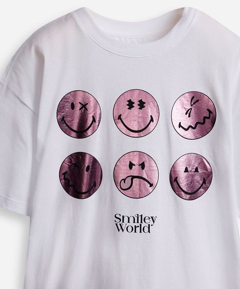 camiseta oversized de algodão juvenil smileyworld off white