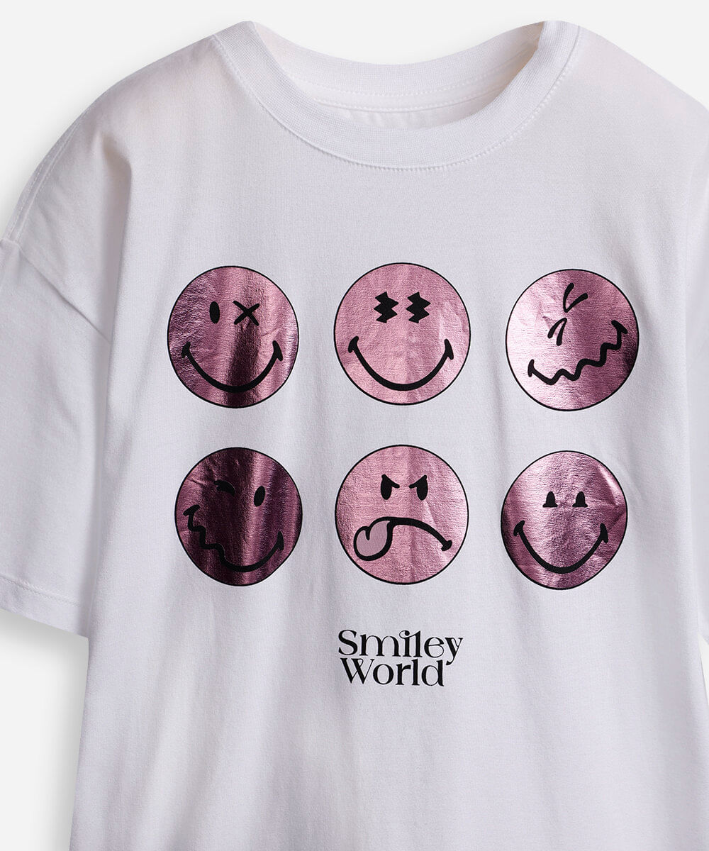 camiseta oversized de algodão juvenil smileyworld off white