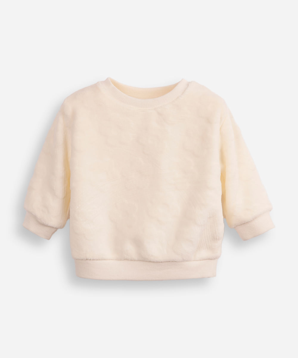 blusão de fleece infantil floral off white