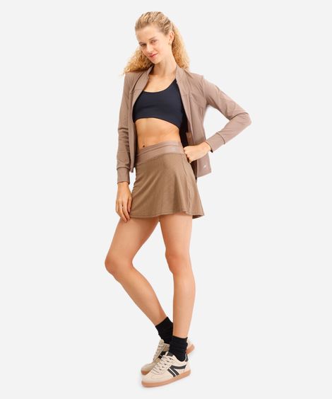 short saia feminino esportivo com bolso marrom