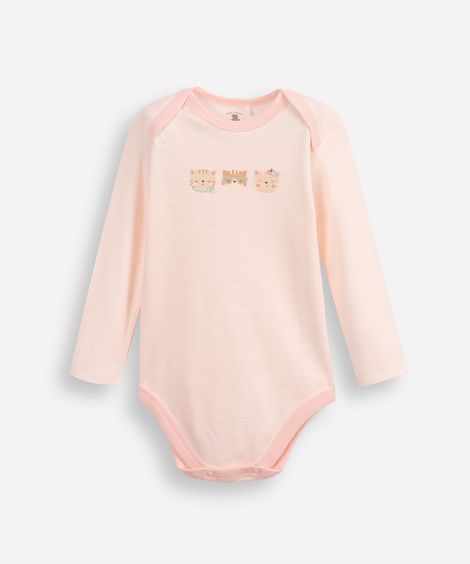 body infantil de algodão gatinhos listrado rosa