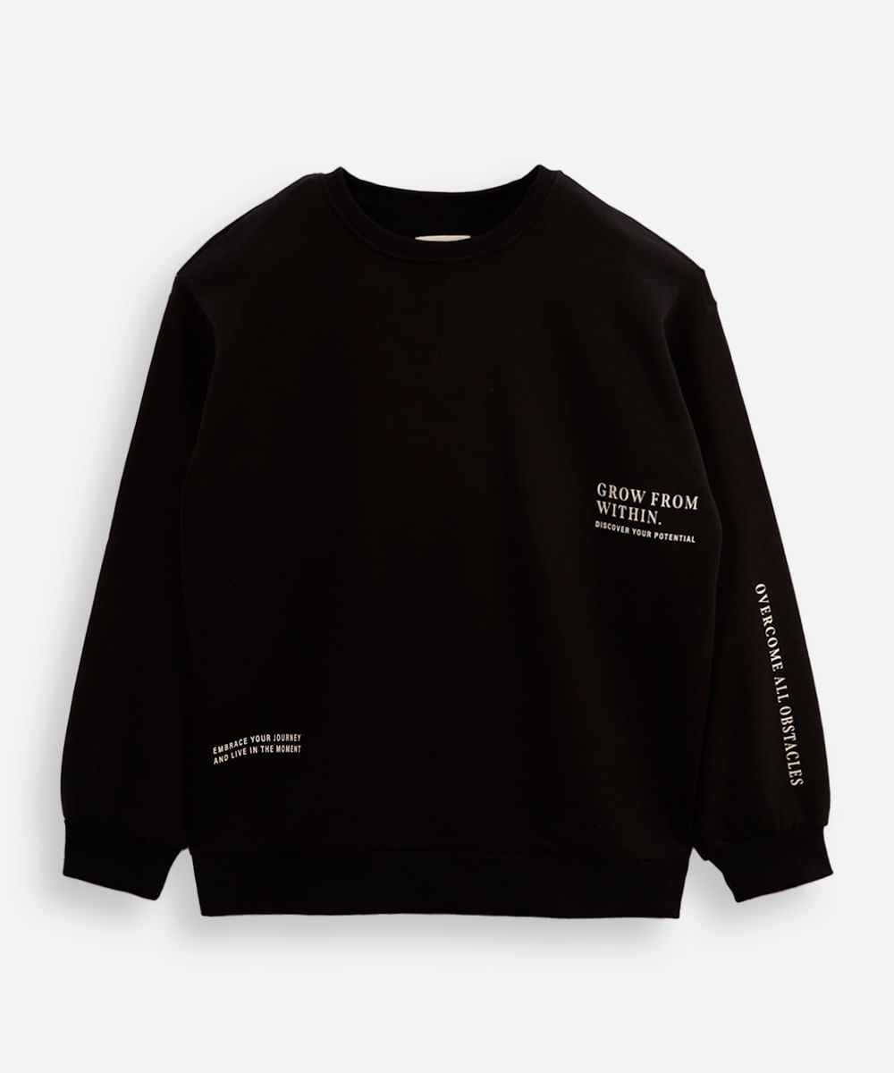 blusão de moletom juvenil estampado preto