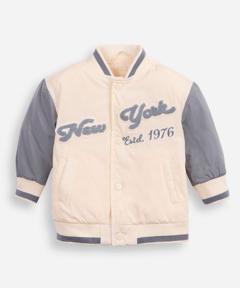 jaqueta bomber infantil puffer college bege