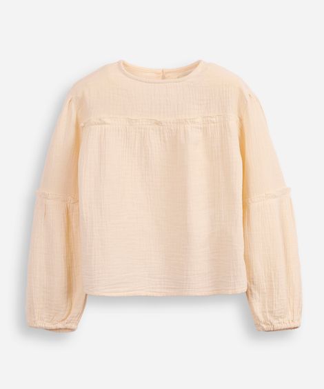 blusa infantil de algodão manga bufante texturizada bege