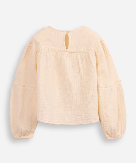 blusa infantil de algodão manga bufante texturizada bege