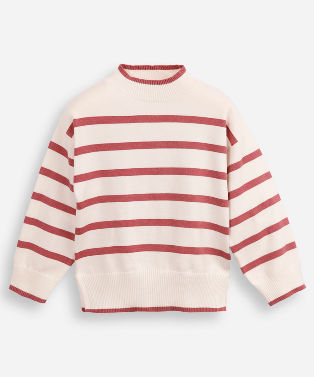 suéter de tricot infantil listrado rosa