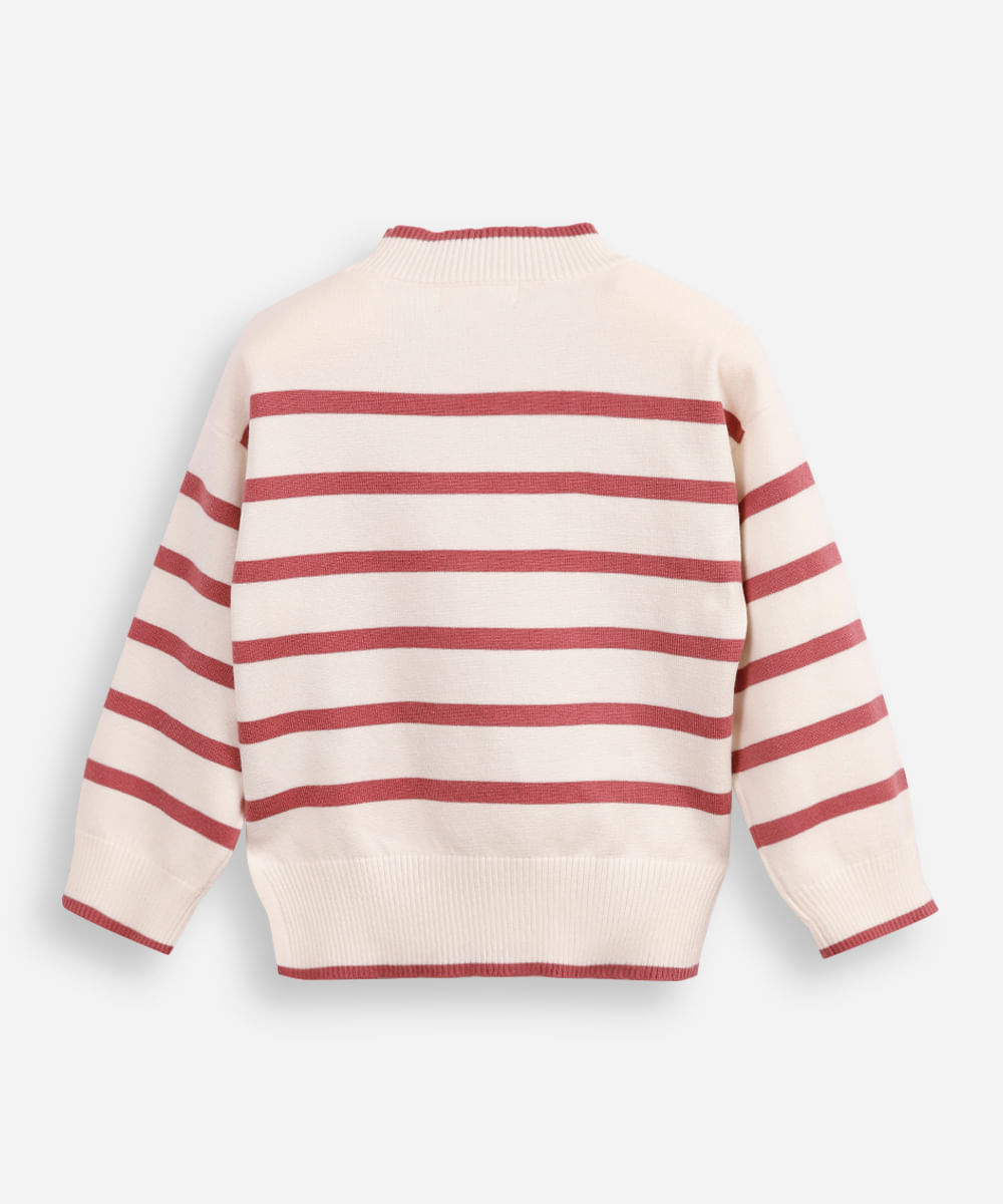 suéter de tricot infantil listrado rosa
