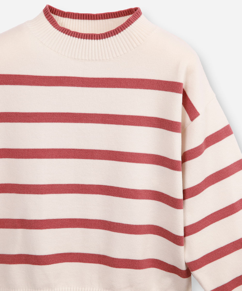 suéter de tricot infantil listrado rosa