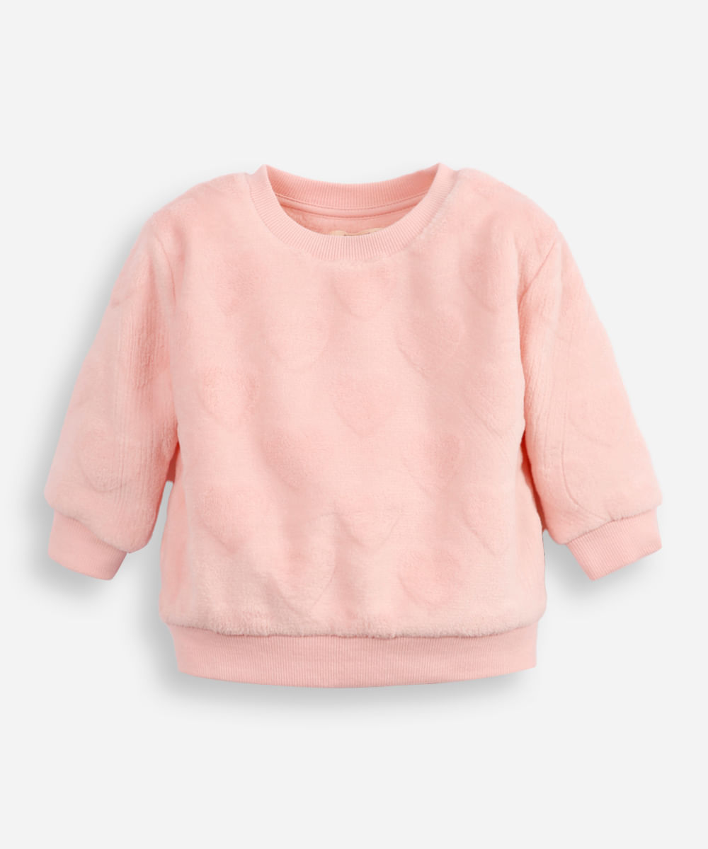 blusão de fleece infantil coração rosa