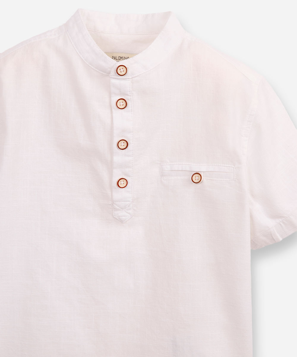camisa infantil de algodão gola padre off white
