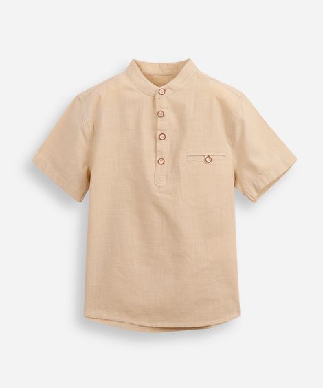camisa infantil de algodão gola padre bege