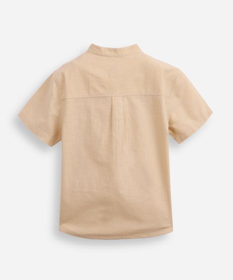 camisa infantil de algodão gola padre bege