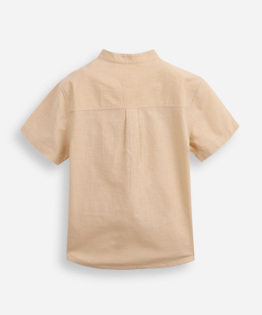 camisa infantil de algodão gola padre bege